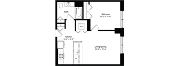 a floor plan of a small house with a kitchen and a living room