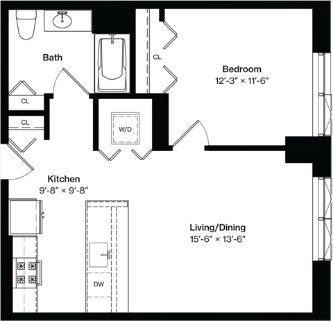 a floor plan of a small house with a kitchen and a living room
