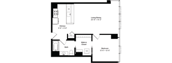 a floor plan of a house with a bedroom and a living room