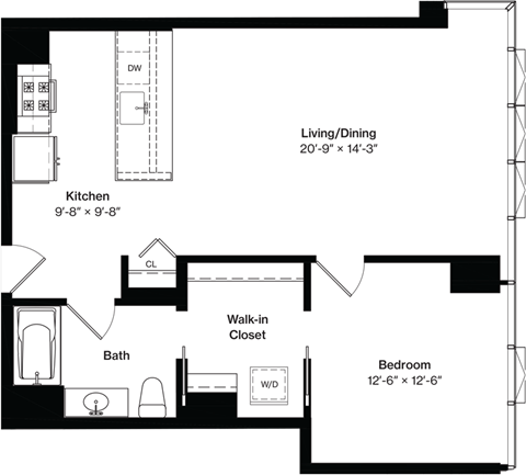 a floor plan of a house with a bedroom and a living room