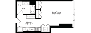 a floor plan of a small house with a bedroom and a bathroom