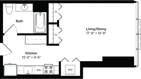 a floor plan of a small house with a bedroom and a bathroom