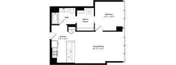 a floor plan of a house with a bedroom and a living room