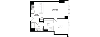 a floor plan of a house with a bedroom and a living room