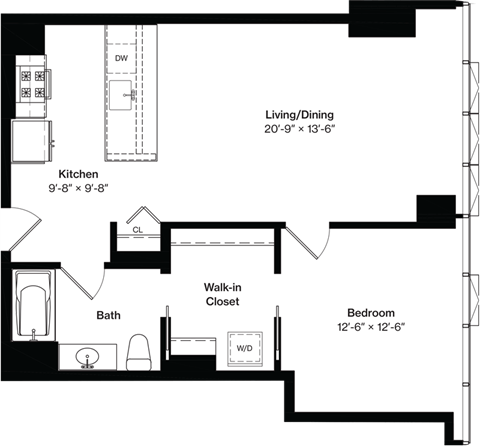 a floor plan of a house with a bedroom and a living room
