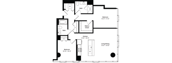 a floor plan of a house with a bedroom and a living room