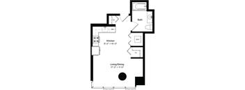 a floor plan of a small house with a kitchen and a living room