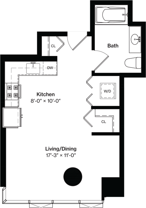 a floor plan of a small house with a kitchen and a living room