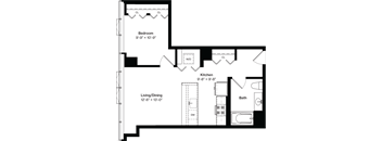 a floor plan of a house with a bedroom and a living room