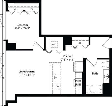 a floor plan of a house with a bedroom and a living room