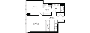 a floor plan of a house with a bedroom and a living room and a kitchen