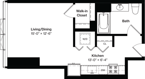 a floor plan of a house with a bedroom and a living room and a kitchen