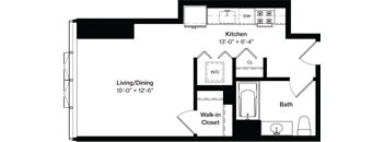 a floor plan of a small house with a kitchen and a living room