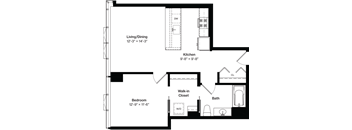 a floor plan of a house with a bedroom and a living room
