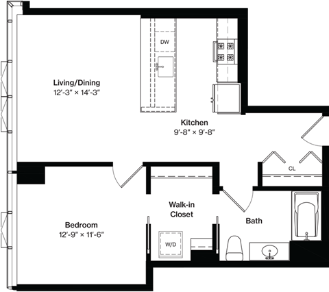 a floor plan of a house with a bedroom and a living room