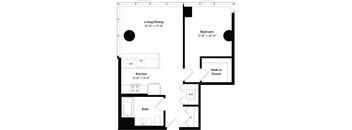 a floor plan of a small house with a bedroom and a living room