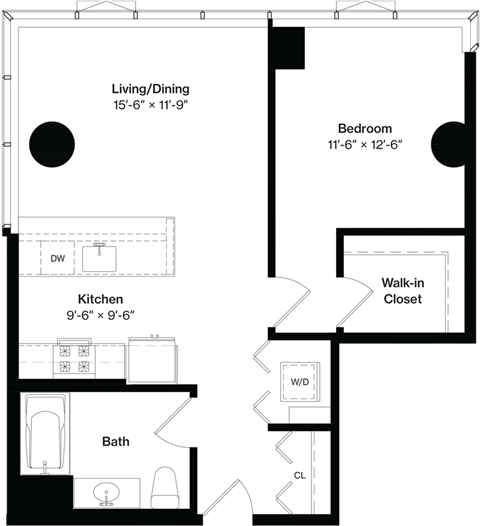 a floor plan of a small house with a bedroom and a living room