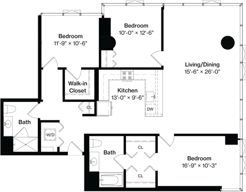 a floor plan of a house with bedrooms and a living room