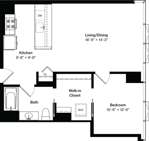 a floor plan of a house with a bedroom and a living room