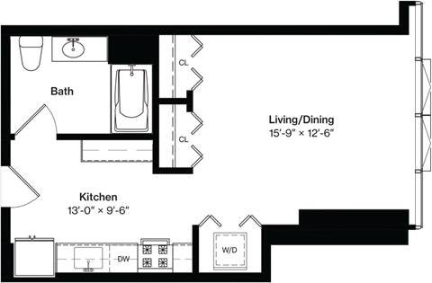 a floor plan of a small house with a bedroom and a bathroom