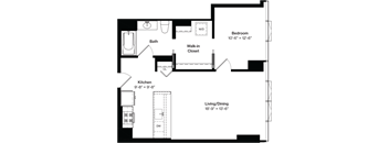 a floor plan of a house with a kitchen and a living room