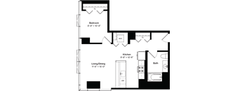 a floor plan of a house with a bedroom and a living room