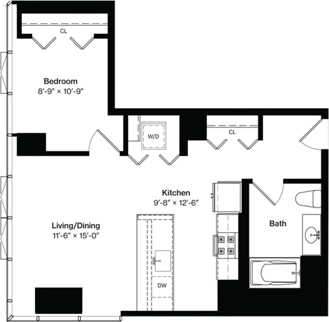 a floor plan of a house with a bedroom and a living room
