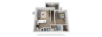 a 1 bedroom floor plan with a bathroom and a living room
