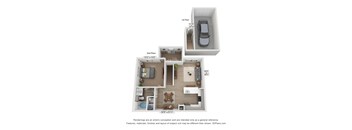 a floor plan of a studio apartment with a car in the bedroom
