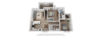 a 3d floor plan of a 2100 sq ft apartment