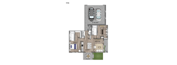 A floor plan of a property named Emily shows a living room, kitchen, two bedrooms, a bathroom, and a garage.
