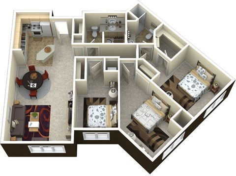 a 3d floor plan of a home with a bedroom and living room at Lake Susan Apartments in Chanhassen, MN