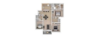 A floor plan of a house with a kitchen, living room, and bathroom.