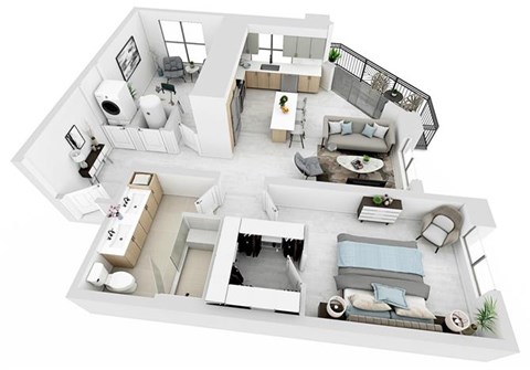 a floor plan of a house with a bedroom and a living room