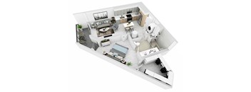a floor plan of a house with a bedroom and a living room