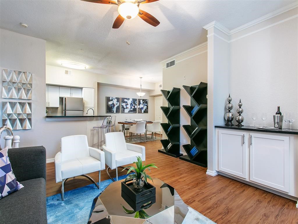 a living room with a couch and a table