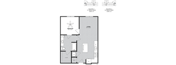 A floor plan of a two-bedroom apartment with a living room, kitchen, and bathroom.