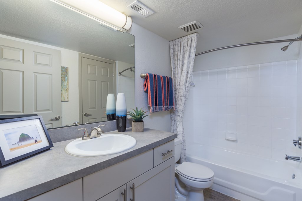 a bathroom with a sink toilet and bathtub