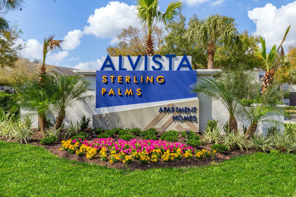 the sign at the entrance of alvisa sterling palms