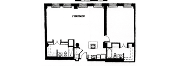 A black and white drawing of a room labeled "FIRENZE".