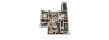 A 3D floor plan of a house with labeled rooms.