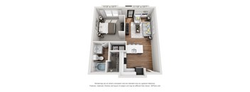 a stylized floor plan with a bedroom and a living room