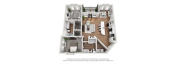 a 1 bedroom floorplan is shown in this rendering