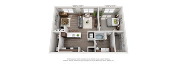 a 1 bedroom floorplan is shown in this rendering