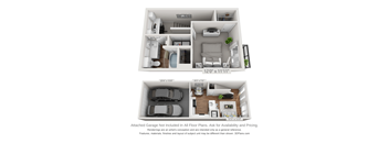 a stylized 3d floor plan of a 2100 sq ft house with a bedroom