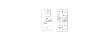 A floor plan of a two-story house with a living room, two bedrooms, a garage, and a kitchen.
