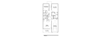 A floor plan of a two bedroom apartment with a garage.