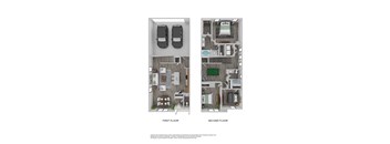 A floor plan of a two-story apartment with a first and second floor.