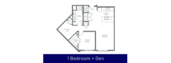 A floor plan of a 1 Bedroom + Den apartment.