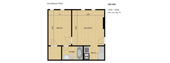 a floor plan of a room with a bed and a bathroom